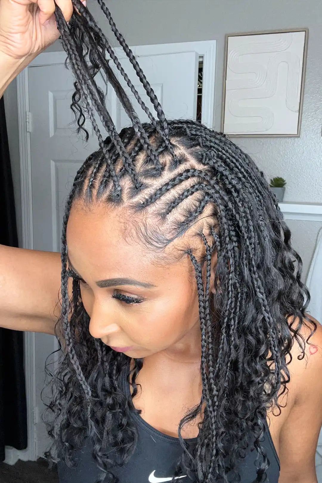 10 Inch Short Boho Bob Crochet Box Braids with Human Hair Curls BB01
