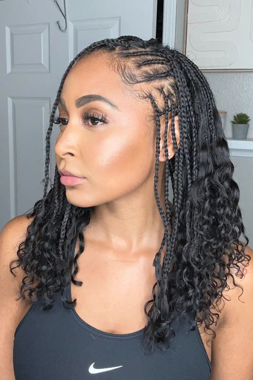 10 Inch Short Boho Bob Crochet Box Braids with Human Hair Curls BB01