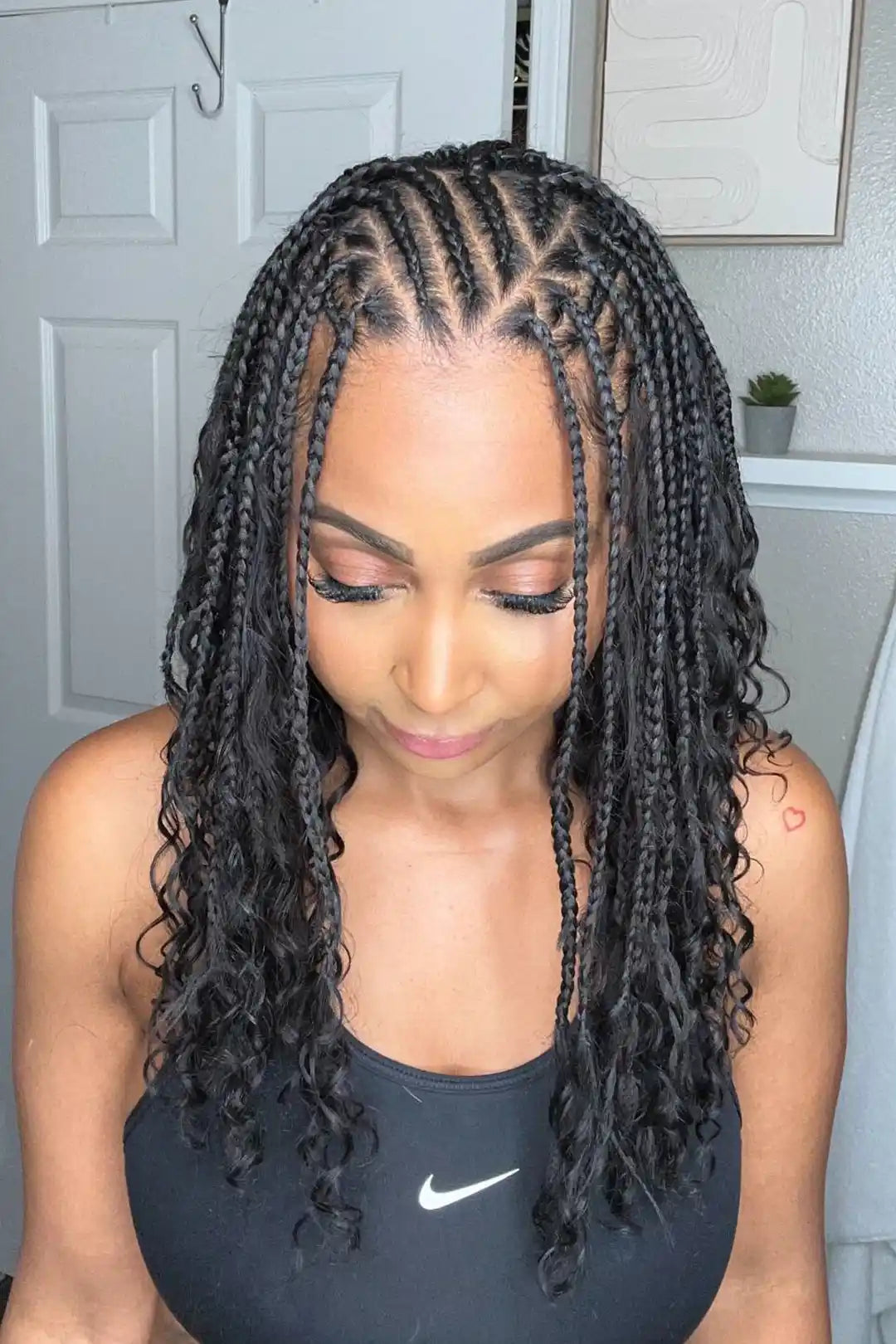 10 Inch Short Boho Bob Crochet Box Braids with Human Hair Curls BB01