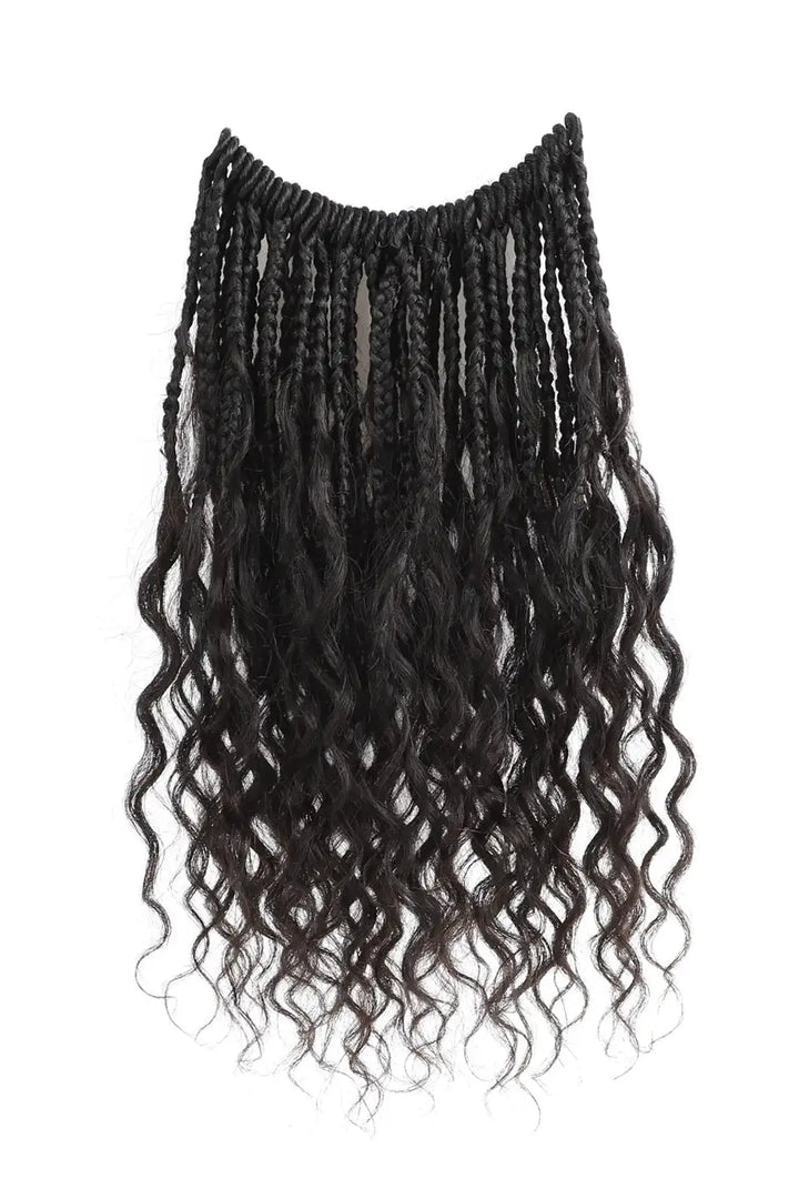 10 Inch Short Boho Bob Crochet Box Braids with Human Hair Curls BB01