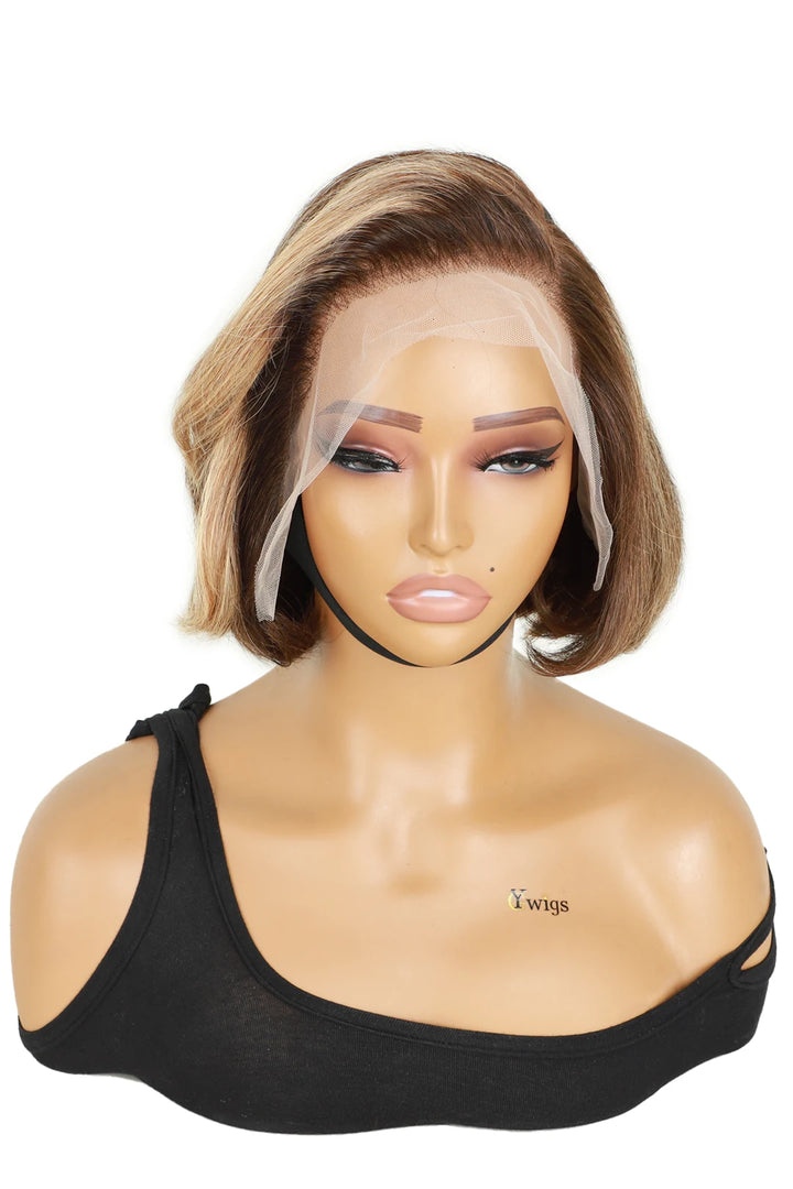 13x4 Lace Front Side Part Highlight Brown Wave Bob Wig