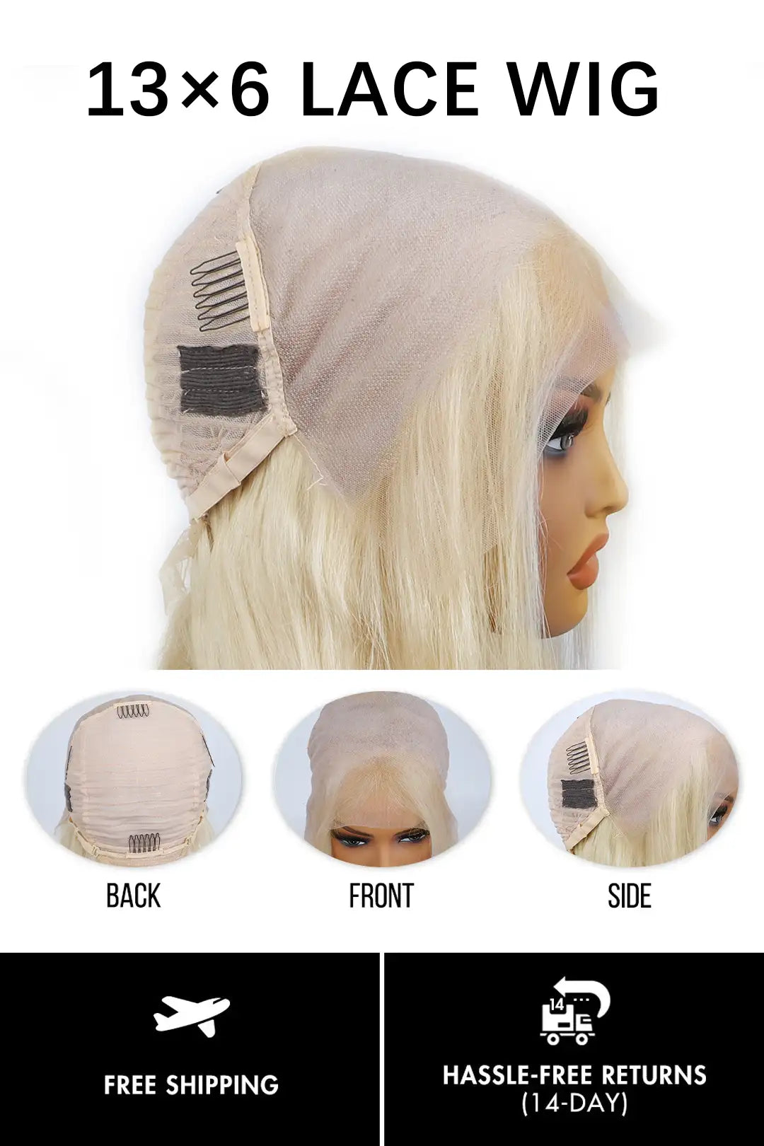 Perruque en dentelle HD sans colle 13x6, couleur blond cendré - HD52