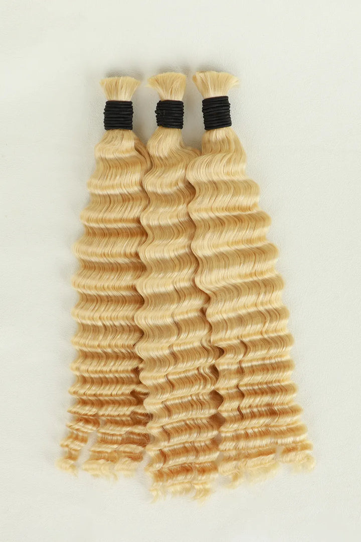 Mèches de cheveux humains blonds ondulés profonds 613 pour tressage BU04