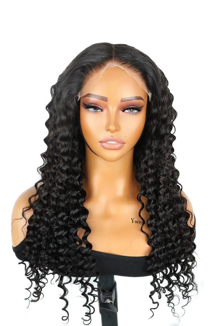 Perruque Lace Closure Wig Deep Wave naturelle noire, 7x7 HD