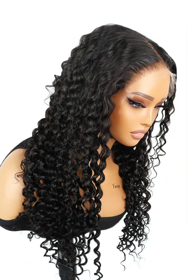 Perruque Lace Closure Wig Deep Wave naturelle noire, 7x7 HD