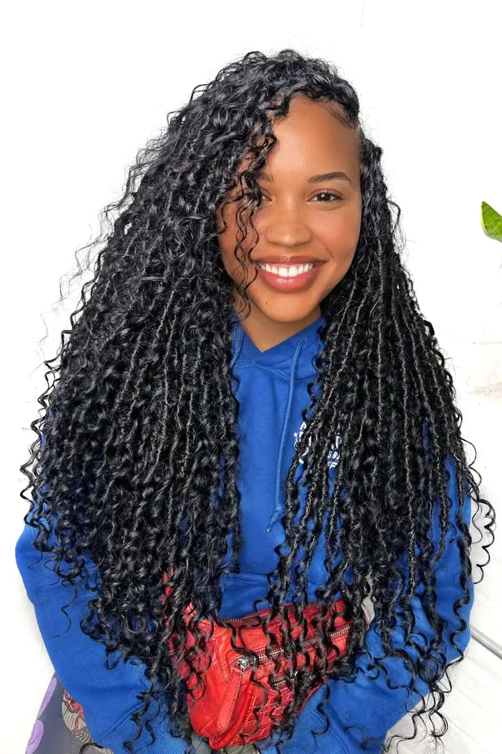 Crochet Faux Locs Braids with Human Hair Curls Pre-Looped