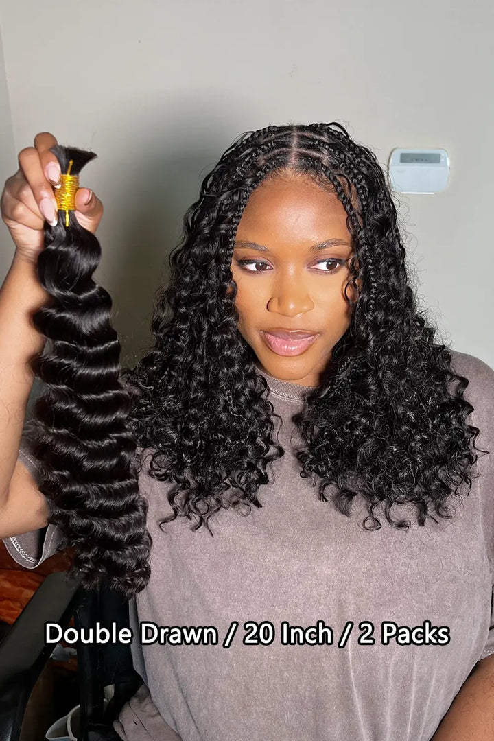 Double Drawn Deep Wave Bulk Human Hair For Braiding BU03