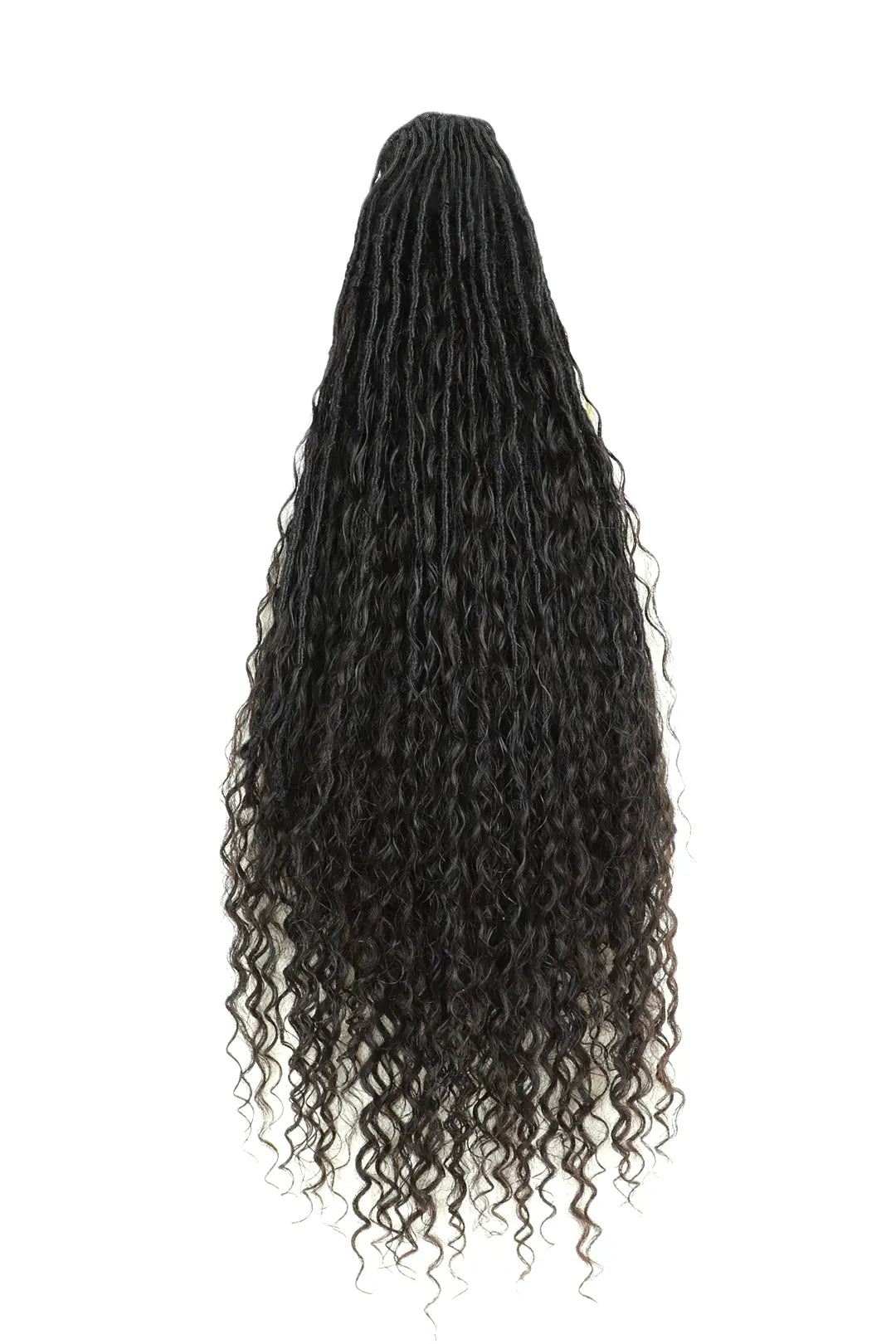 Braid Ponytail Faux Locs Braids with Human Hair Curls Drawstring