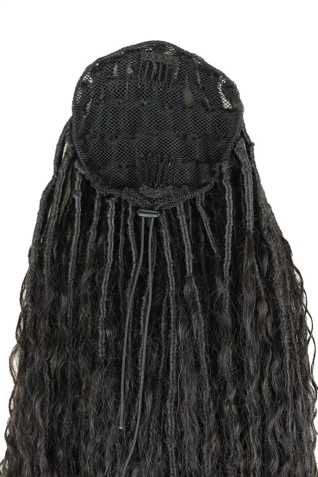 Braid Ponytail Faux Locs Braids with Human Hair Curls Drawstring 4