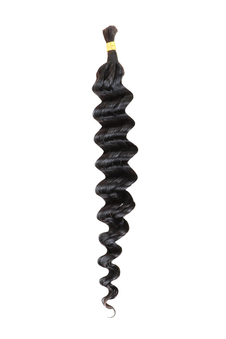 Double Drawn Deep Wave Bulk Human Hair For Braiding Natural Black 25g