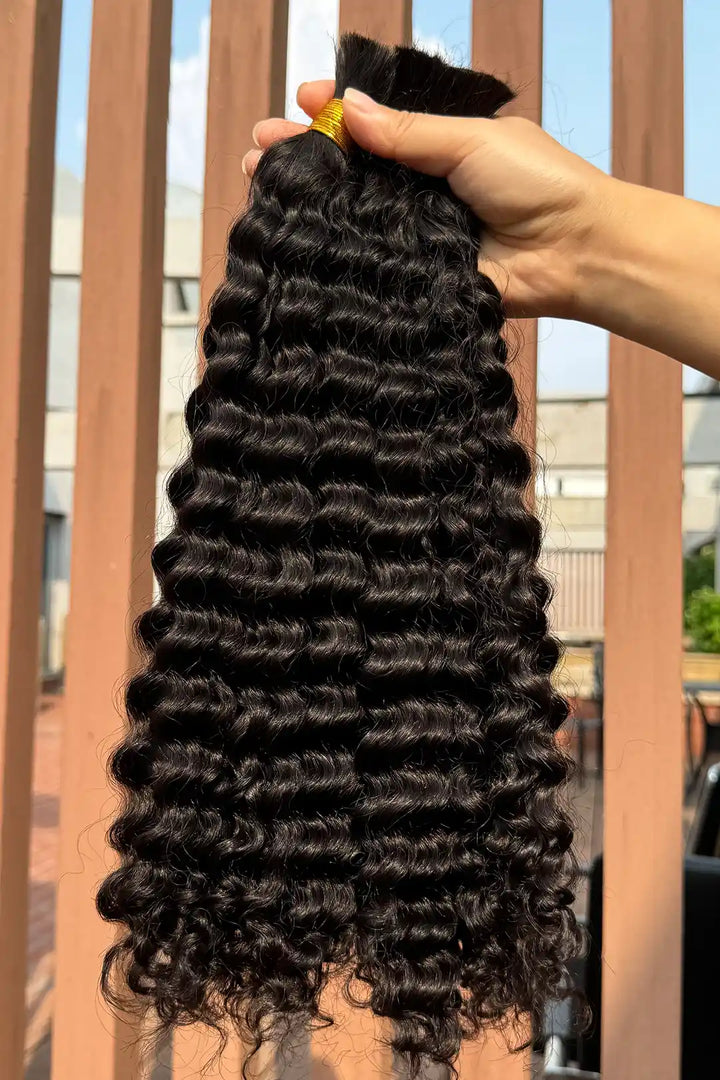 Double Drawn Burmese Curly Bulk Human Hair For Braiding BU49