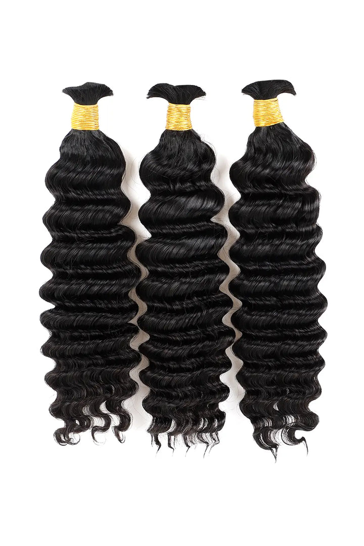 Doppelt gezogenes Jet Black Deep Wave Bulk-Menschenhaar BU57