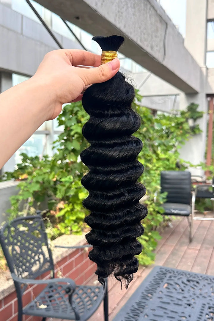 Doppelt gezogenes Jet Black Deep Wave Bulk-Menschenhaar BU57