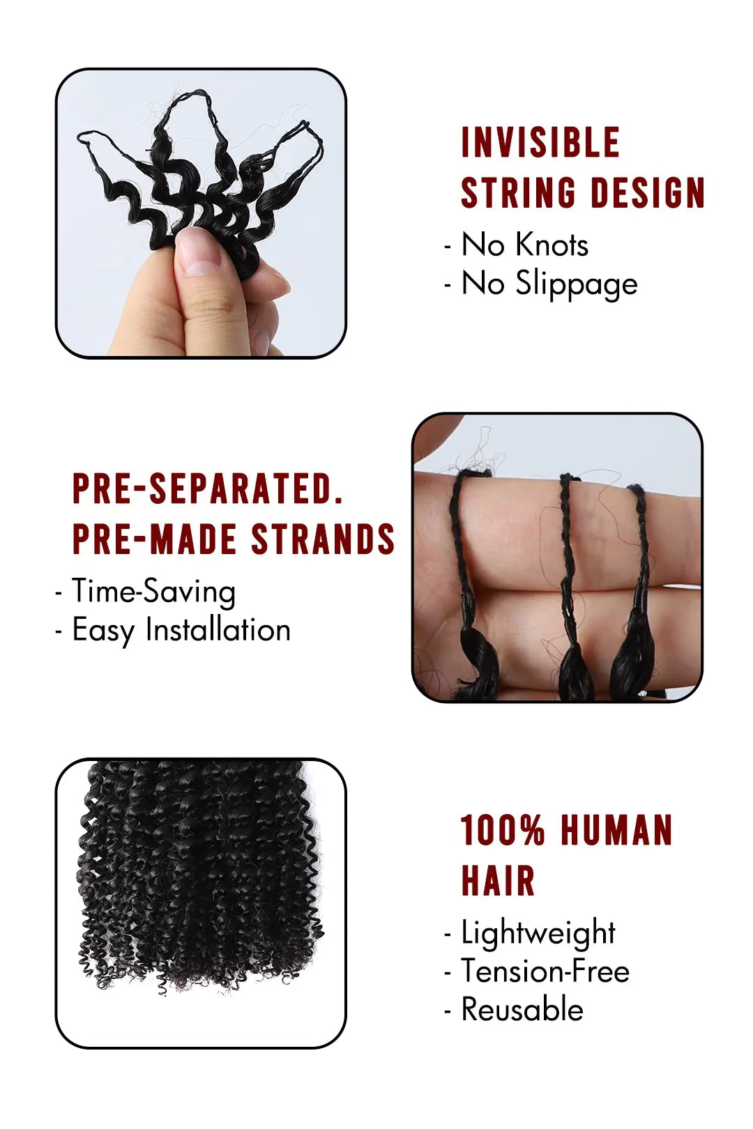 Feather Crochet Hair Extension Afro Kinky Curly Human Hair Double-Strand FE27 60g 4