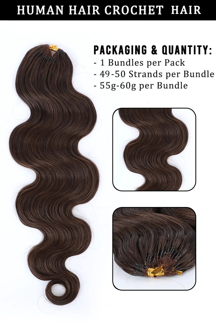 Dark Brown Body Wave Feather Crochet Hair Extension Human Hair FE34 60g 31
