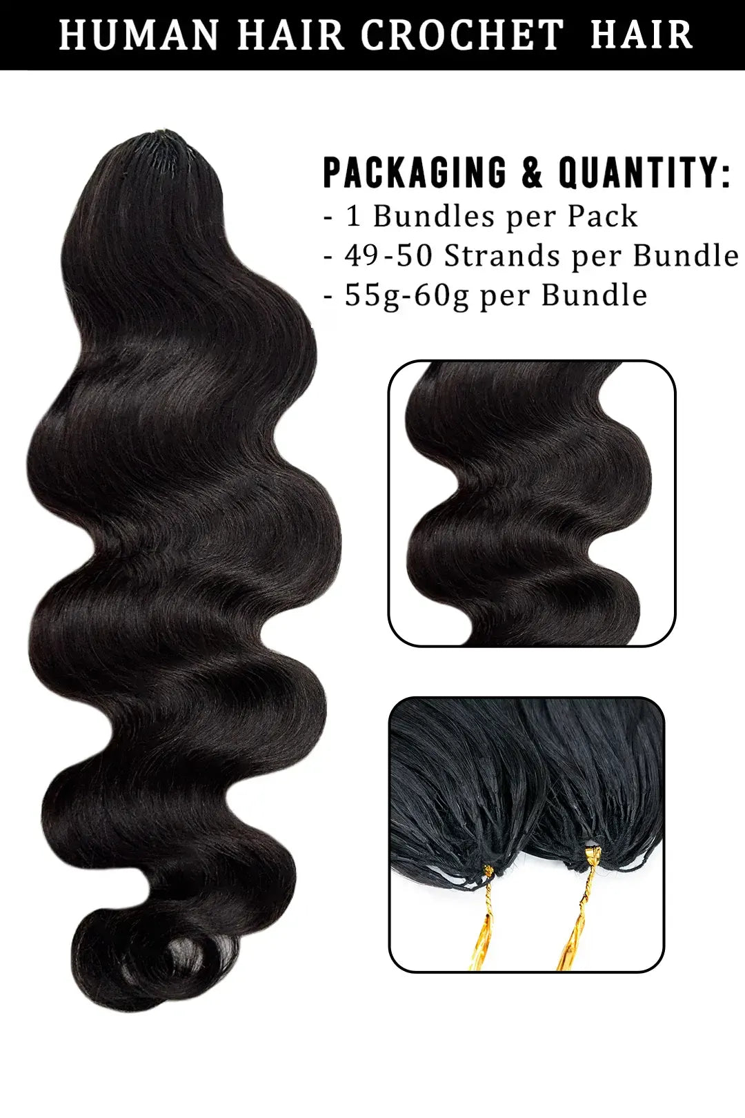 Extensión de cabello humano ondulado de pluma de ganchillo FE22 60 g