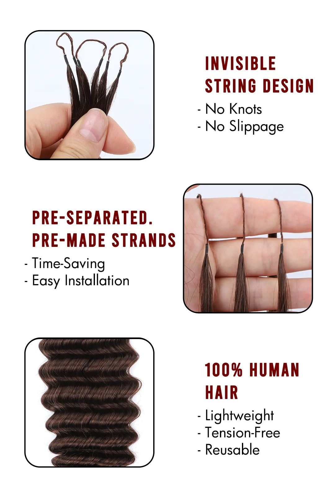 Feather Crochet Hair Extension Loose Deep Wave Human Hair Double-Strand