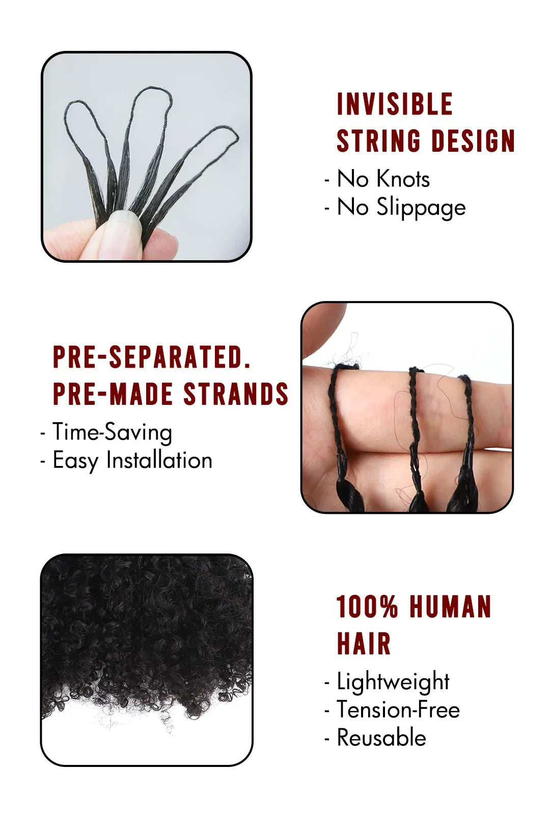 Feather Crochet Hair Extension Tight Curly Human Hair Double-Strand FE24 60g 4