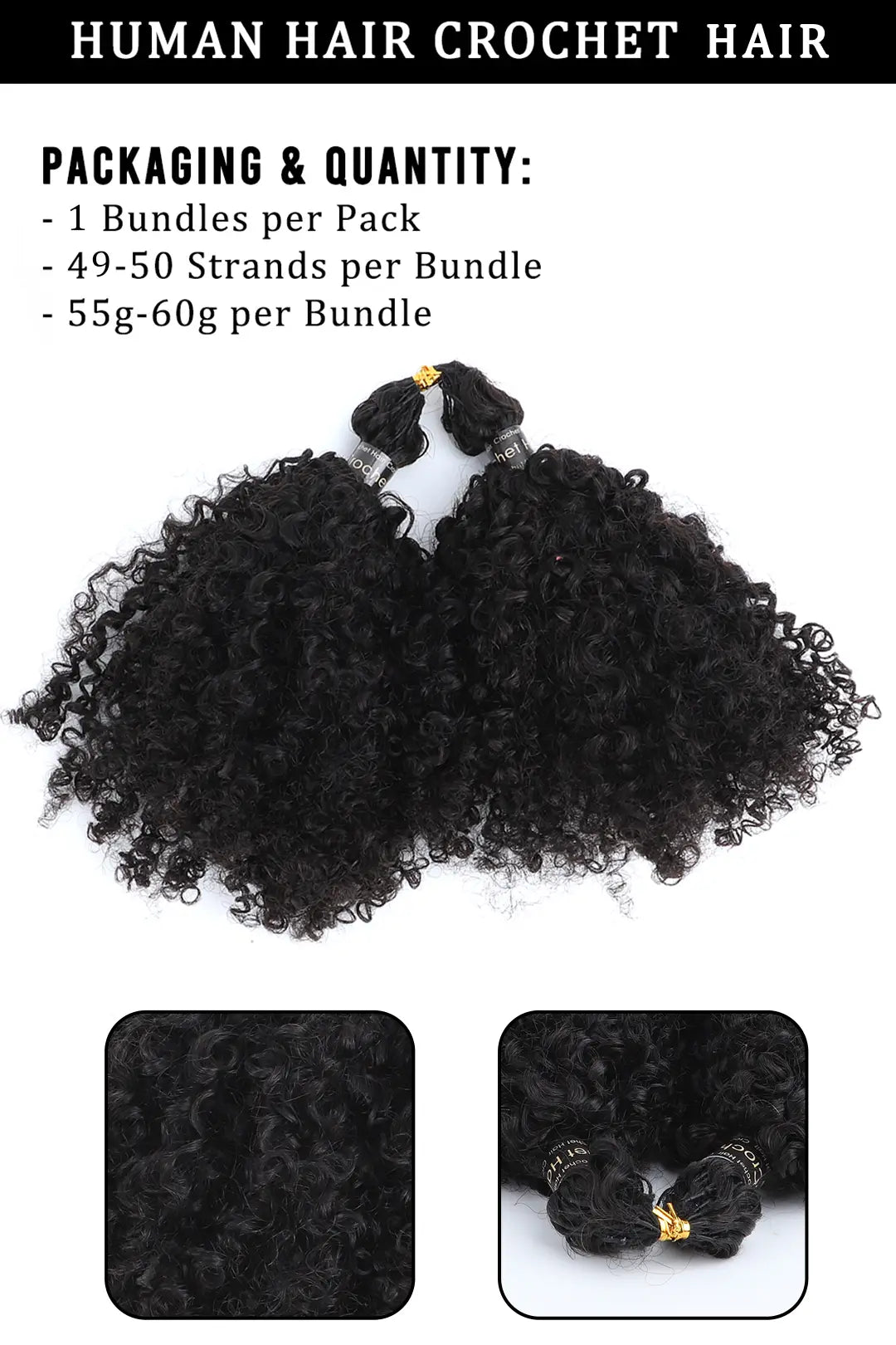 Feather Crochet Hair Extension Tight Curly Human Hair Double-Strand FE24 60g 5