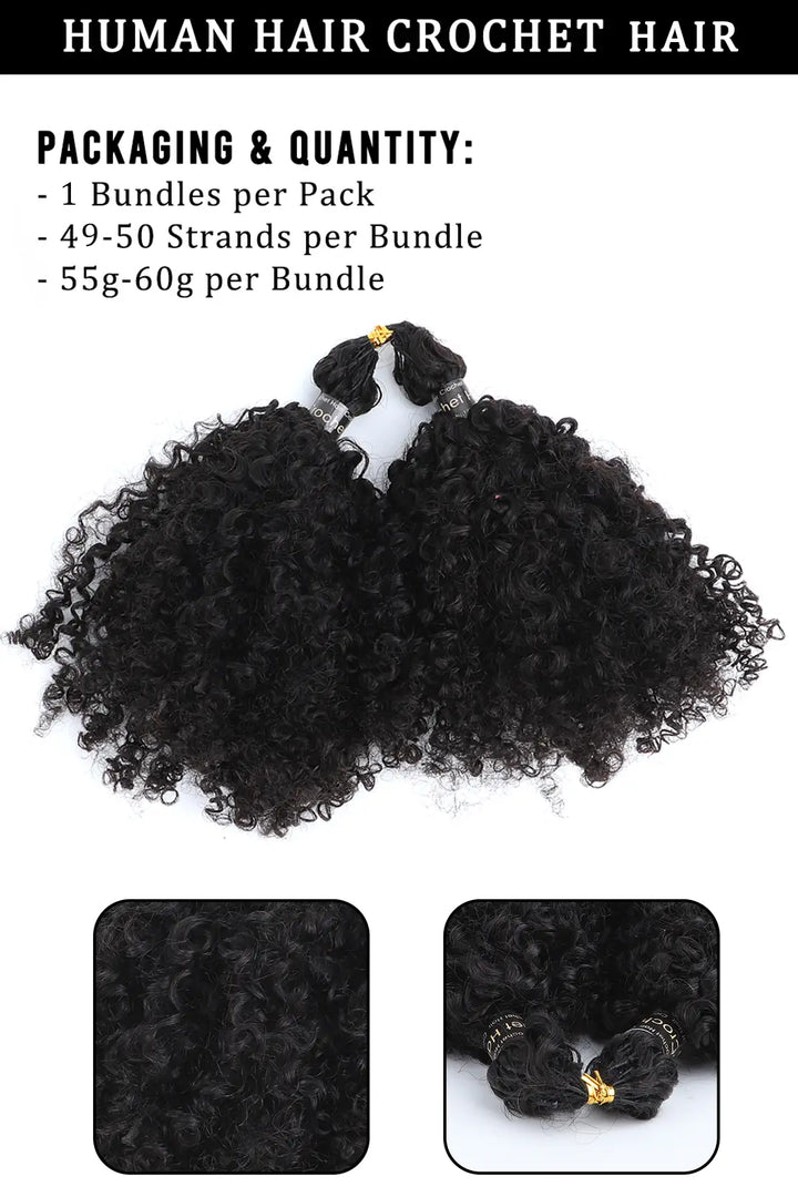 Feather Crochet Hair Extension Tight Curly Human Hair Double-Strand FE24 60g 5