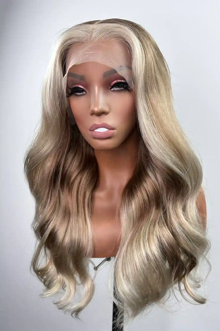 Glueless Golden Brown Body Wave Wig with 613 Highlights