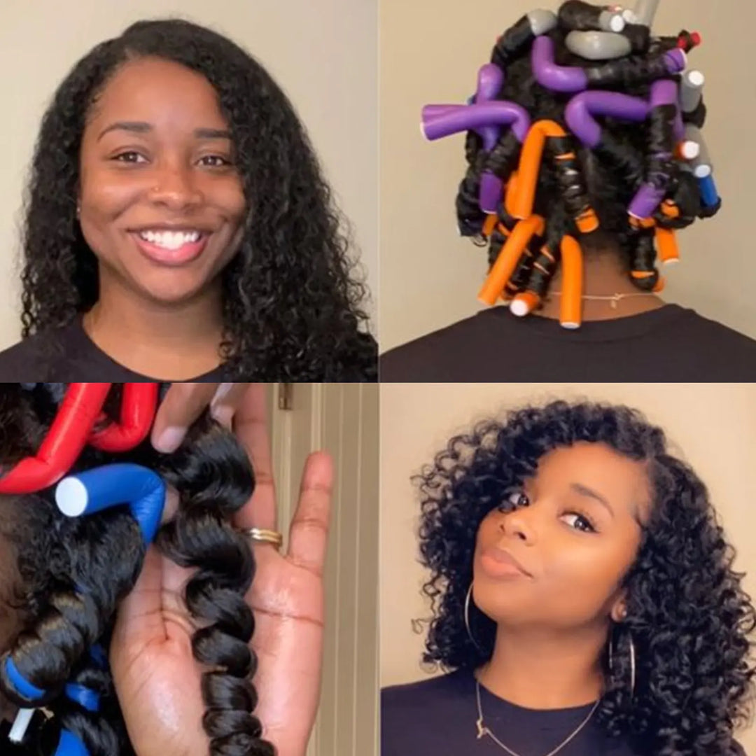 Heatless Flexible Hair Rollers Curlers comparison before and after use - 2