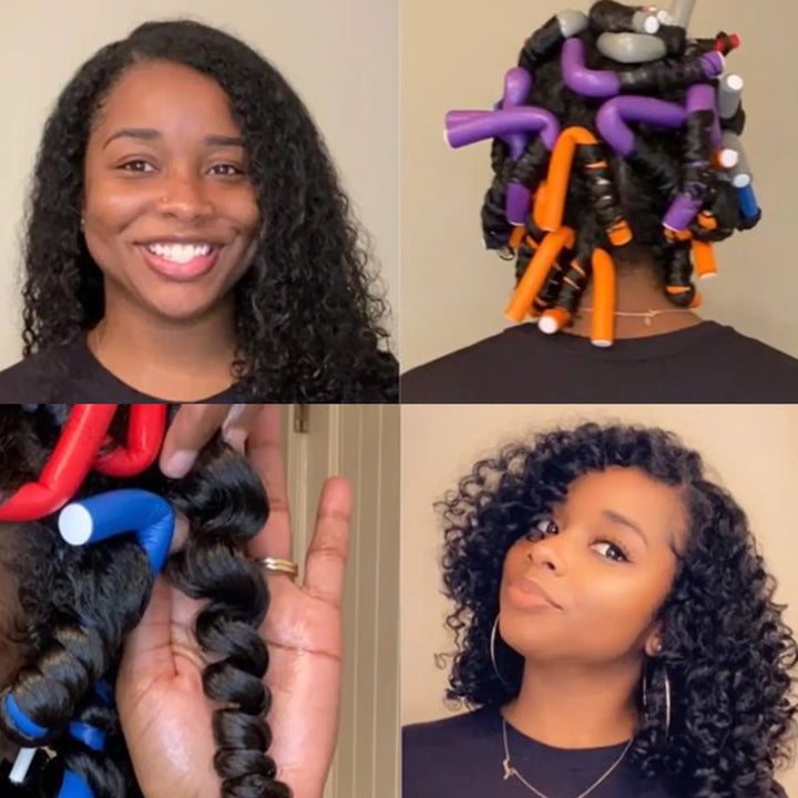 Heatless Flexible Hair Rollers Curlers comparison before and after use - 2