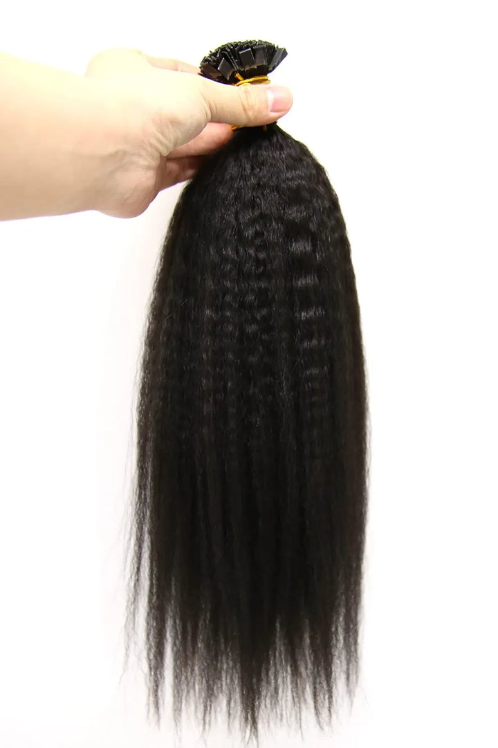 Keratin Bonded Hair Extensions K Tip Black Kinky Straight