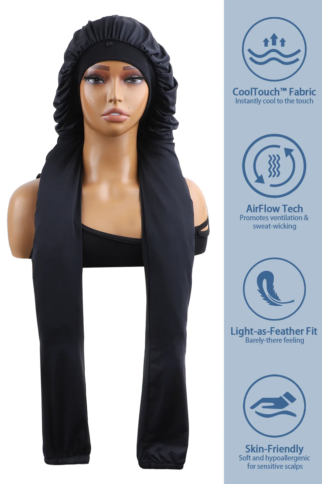 Pantyhose Sleeping Bonnet for Long Braids & Hair Elastic Satin Adjustable