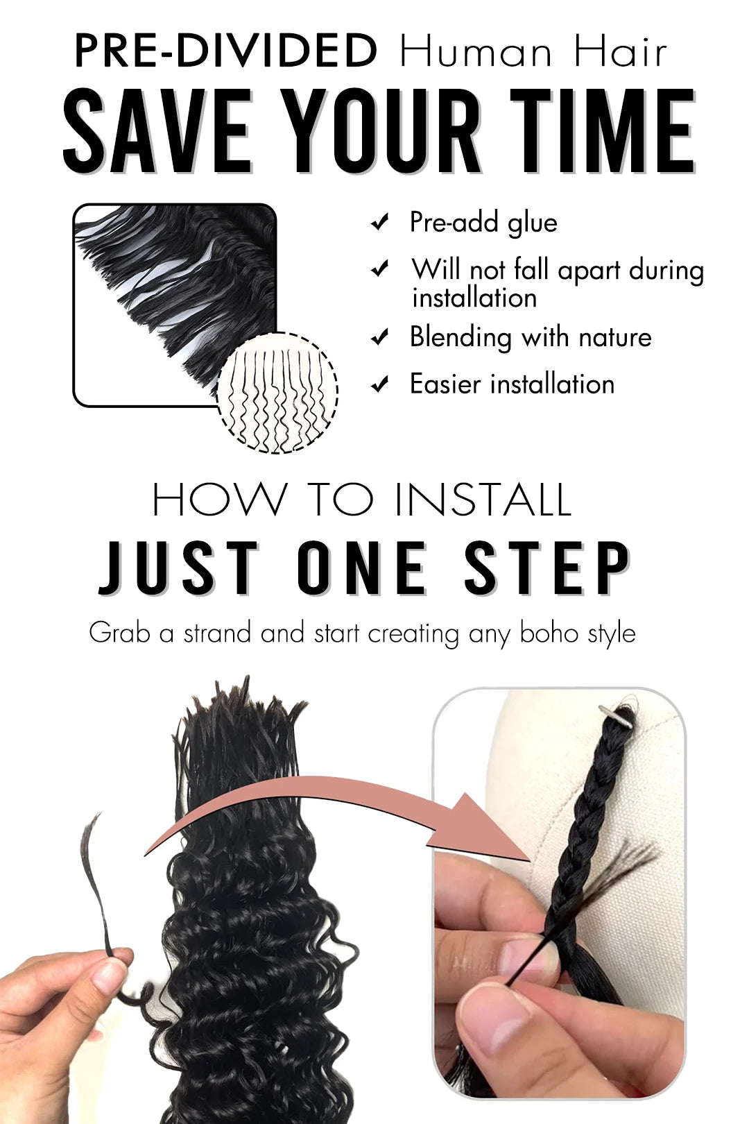 Vorgeteiltes Deep Wave Dunkelstbraun Bulk Human Braiding Hair BU85