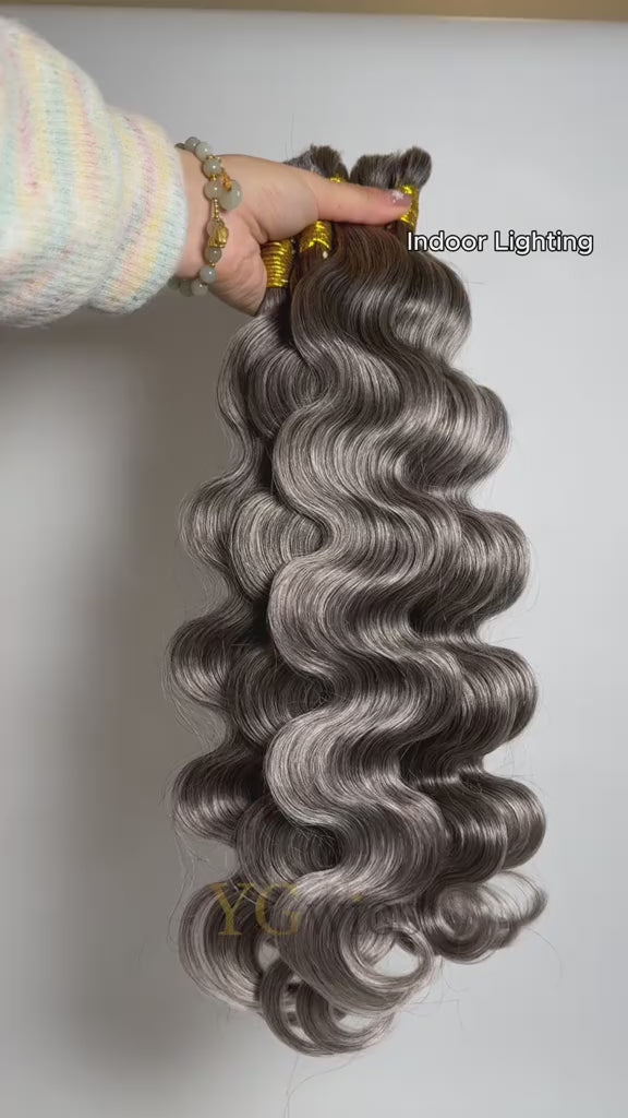 Mèches ondulées sel et poivre pour tressage, 70 % gris BU32