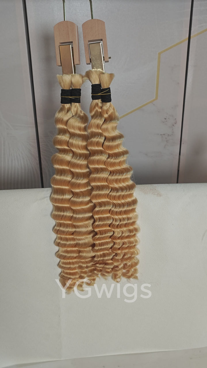 Mèches de cheveux humains blonds ondulés profonds 613 pour tressage BU04
