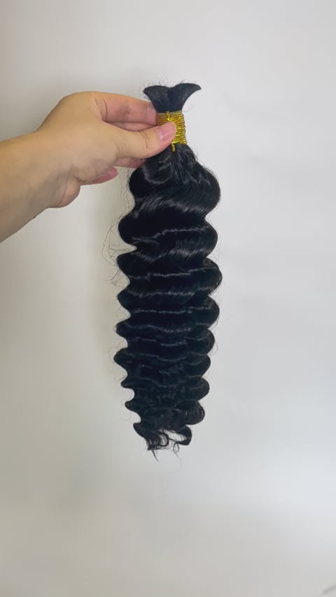 Doppelt gezogenes Jet Black Deep Wave Bulk-Menschenhaar BU57