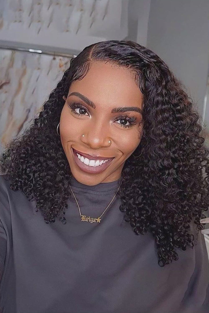 Perruque de fermeture en dentelle 5x5 pour femmes, cheveux humains crépus bouclés vierges