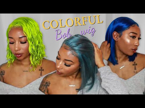 13x4 Full Lace Frontal Wigs Colorful Cute Blunt Cut Bob for Dark Skin