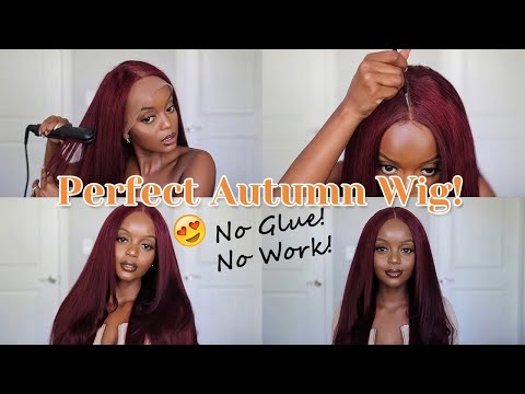 Pelucas frontales de encaje completo 13x4 pelo ondulado 99J color Borgoña