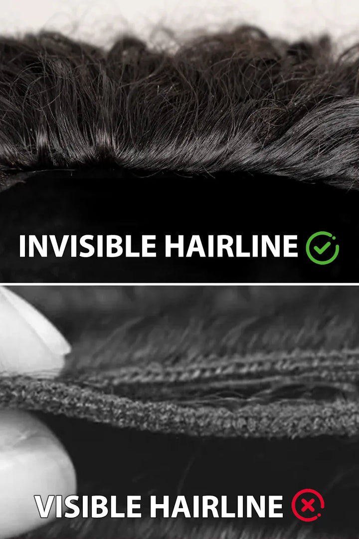 Product description picture of afro kinky curly half wig flexible fit drawstring human hair seamless wig