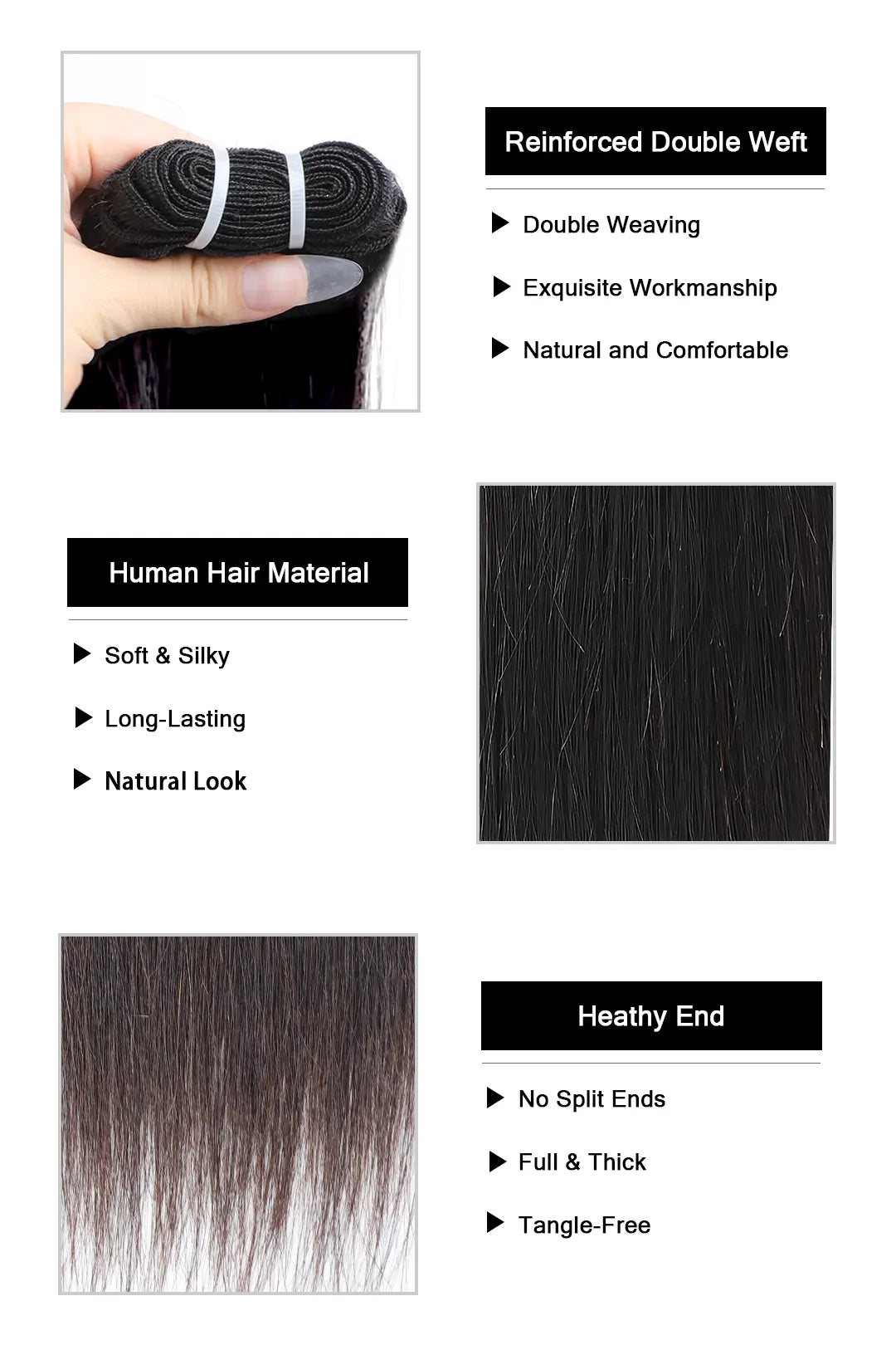 Product description picture of cambodia raw hair bundle straight natural color 12a