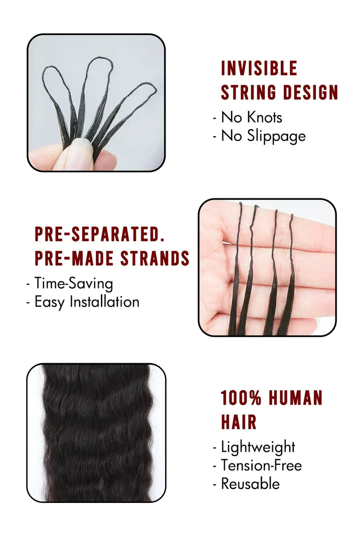Product description picture of feather crochet hair extension wet and wavy human hair fe26 60g