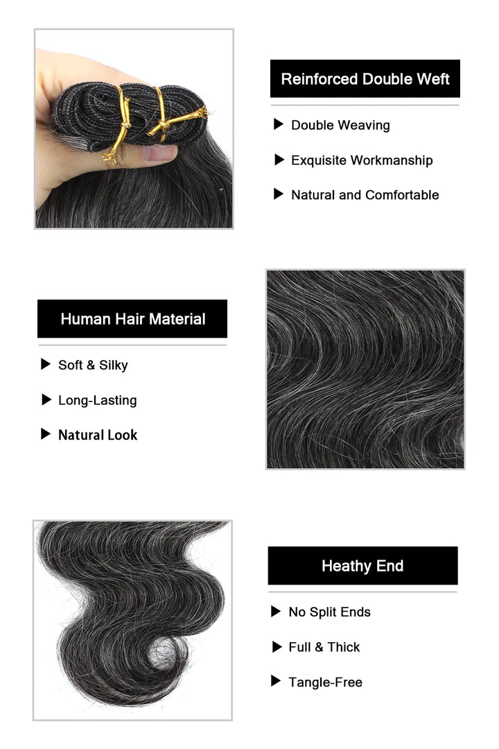 Product description picture of natural grey hair salt and pepper cambodia virgin human hair bundles