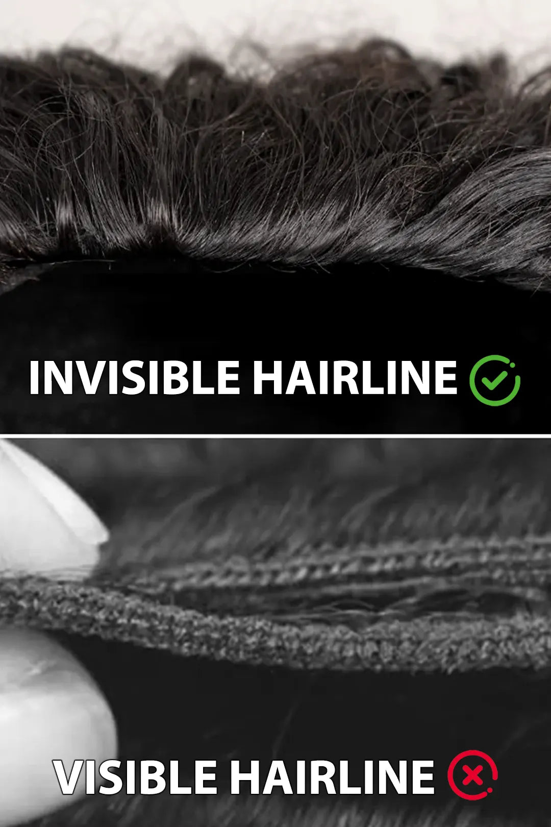 Product description picture of water wave half wig flexible fit drawstring human hair seamless wig