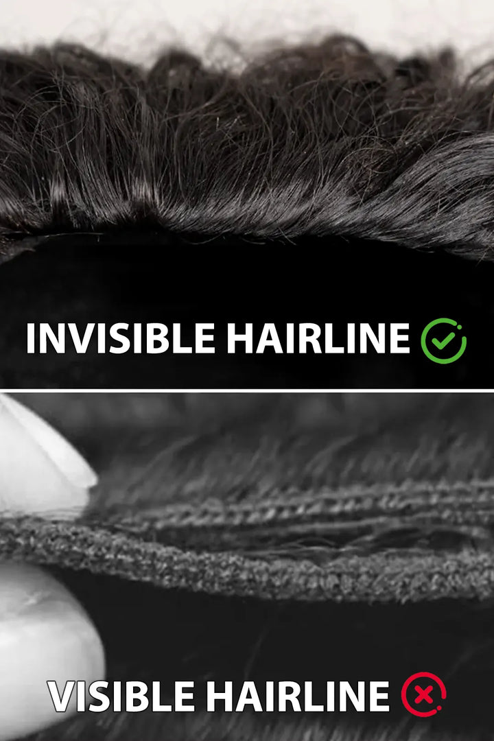 Product description picture of water wave half wig flexible fit drawstring human hair seamless wig