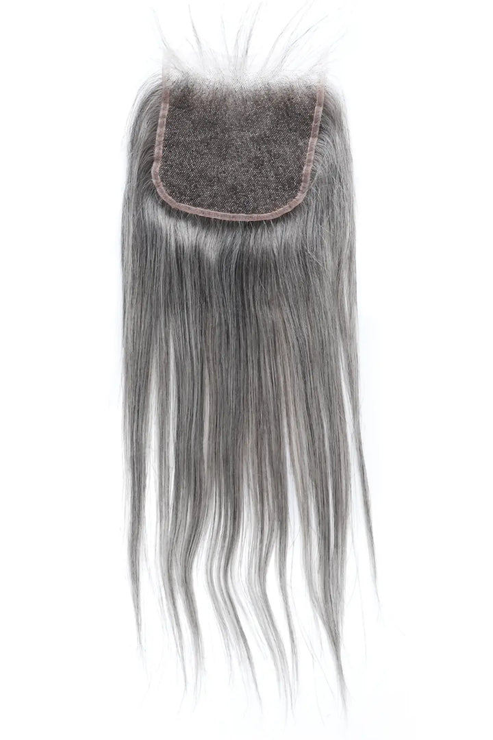 Salt and Pepper 5x5 HD Lace Closure Straight Human Hair 85% Gray 1