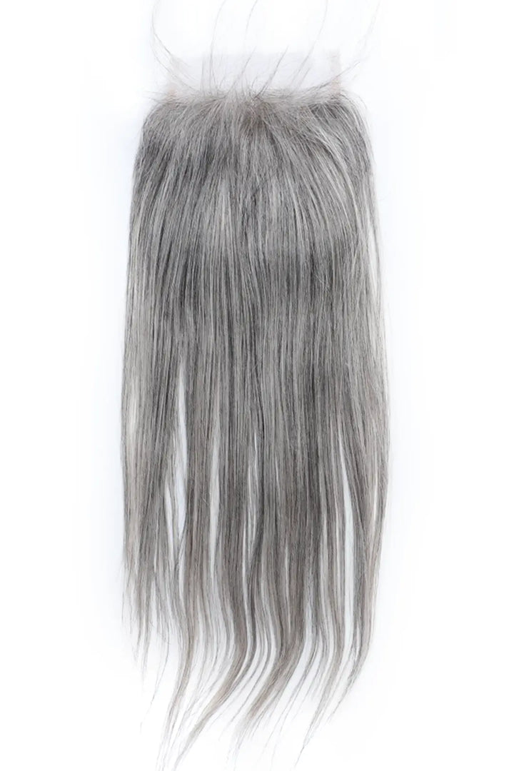 Salt and Pepper 5x5 HD Lace Closure Straight Human Hair 85% Gray