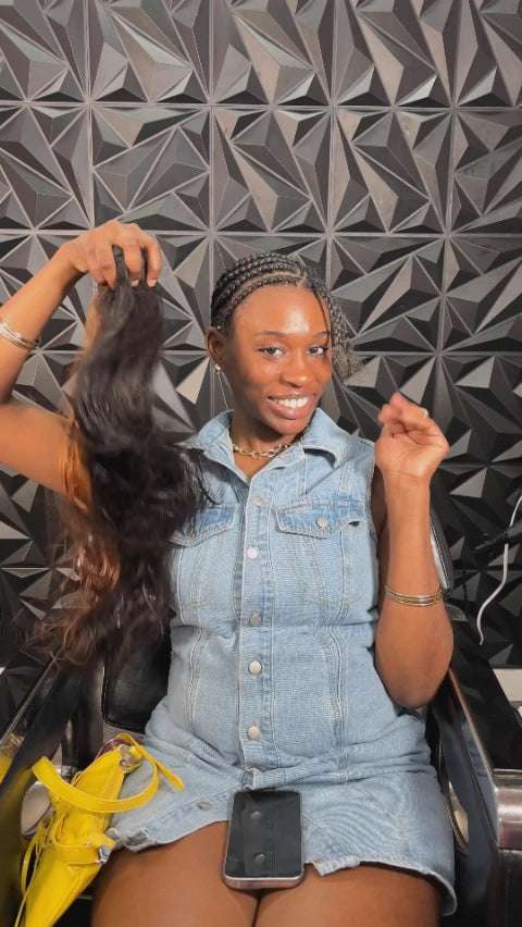 Tiktok Influencer nijahtheestylist Showing The Braiding Process Of Cambodia Raw Hair Bundle Straight Natural Colour 12a