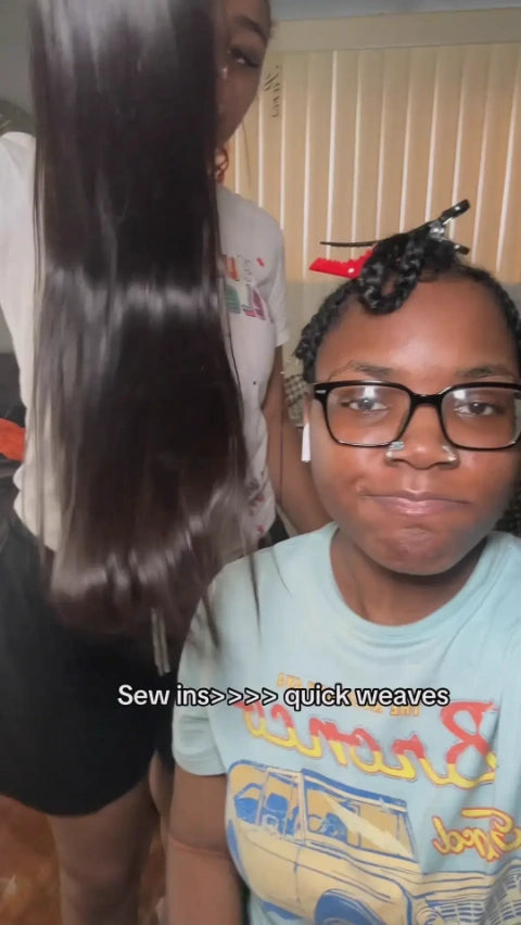 Tiktok Influencer omgitsvt Showing The Braiding Process Of Cambodia Raw Hair Bundle Straight Natural Colour 12a
