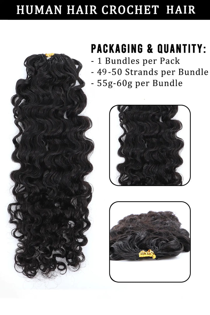 Water Deep Wave Feather Crochet Hair Extension Human Hair FE32 60g 2