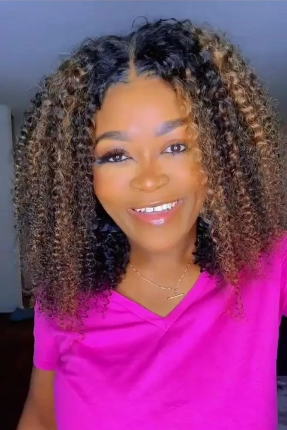 Perruque noire Jerry Curl avec reflets bruns sans colle HD Lace Frontal
