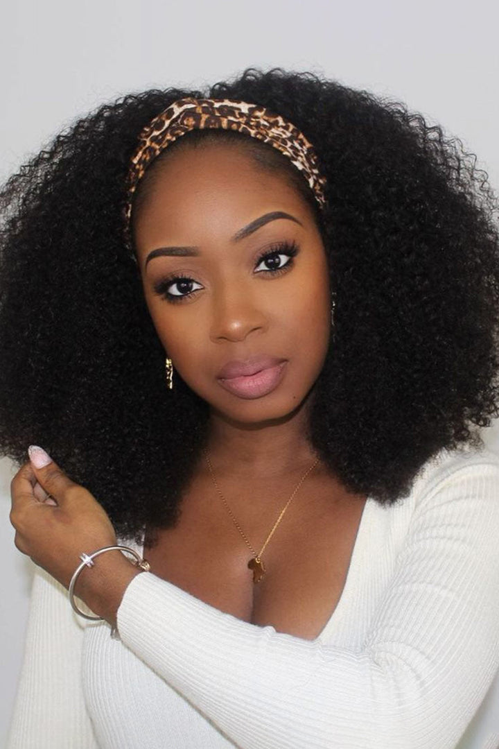 Designer Wigs - Natural Color Kinky Curly Headband Wig Styles