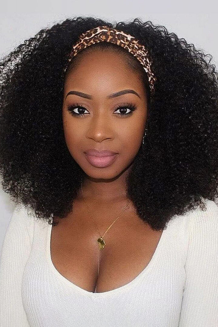 Designer Wigs - Natural Color Kinky Curly Headband Wig Styles